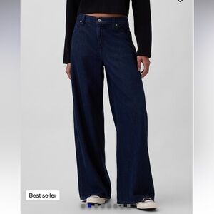 Gap Mid Rise Baggy UltraSoft Dark Blue Denim Long Wide Leg Jeans